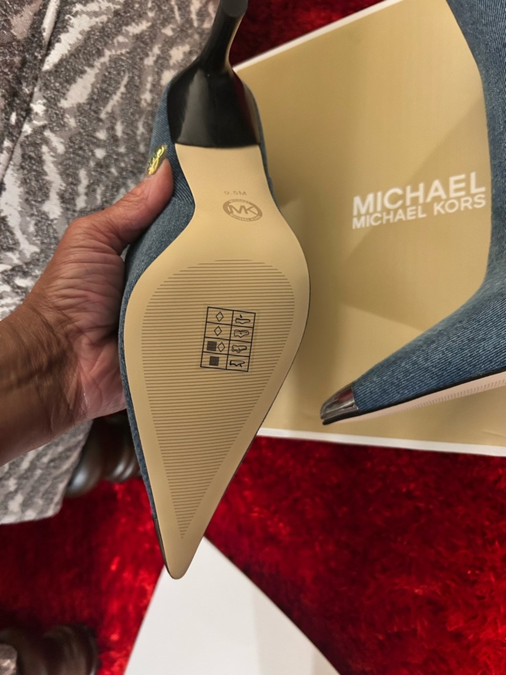 Michael Kors Denim Pointed Toe Stiletto Ankle Boots - Blue with Silver Cap - Picture 4 of 5
